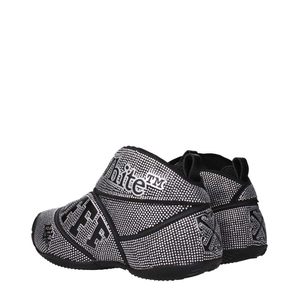 Off-White Black Cotton Sneakers with Rhinestones