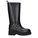 Off-White Black Leather Flat Boots - Stylish & Comfortable