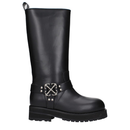 Bottes plates en cuir noir et blanc cassé