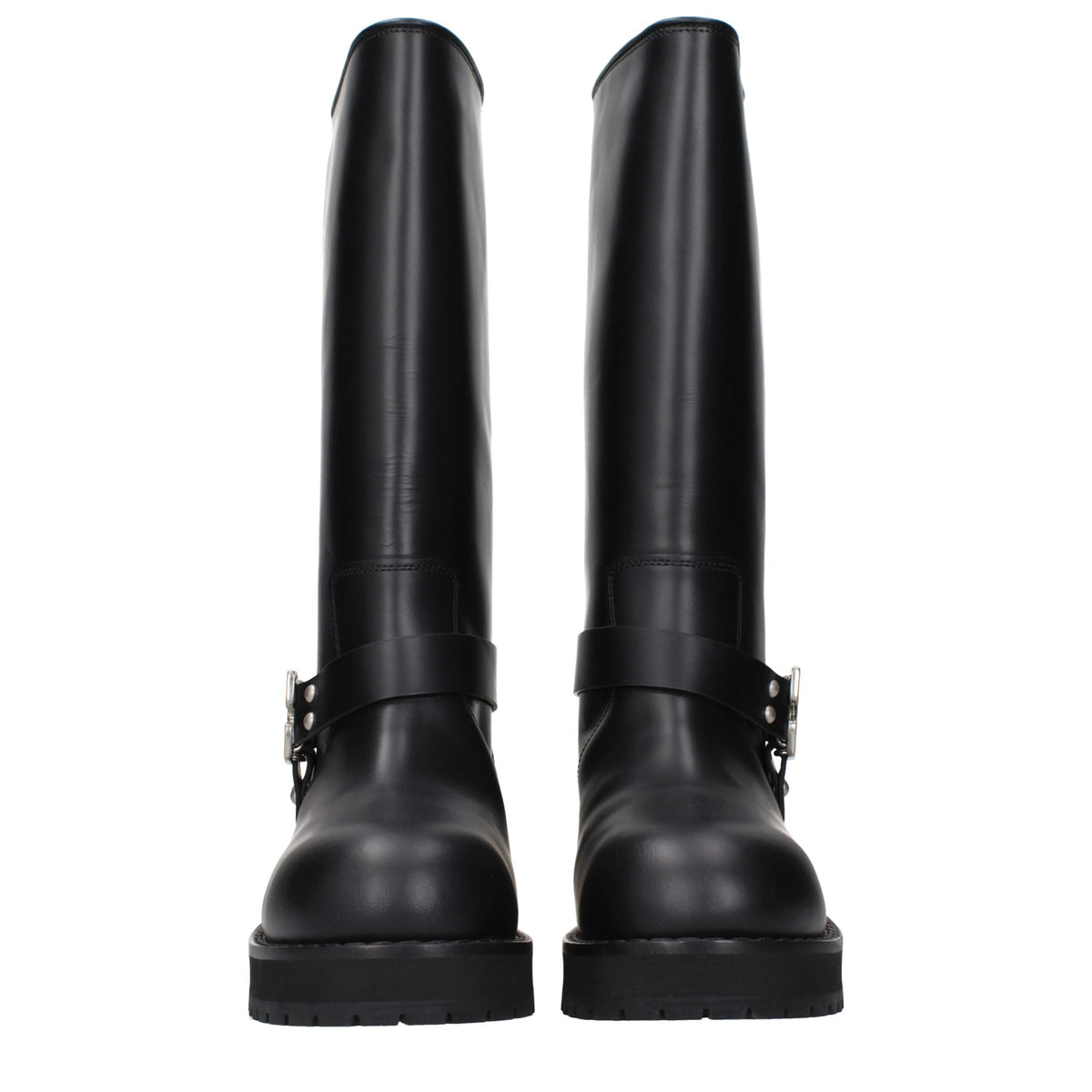 Off-White Black Leather Flat Boots - Stylish & Comfortable