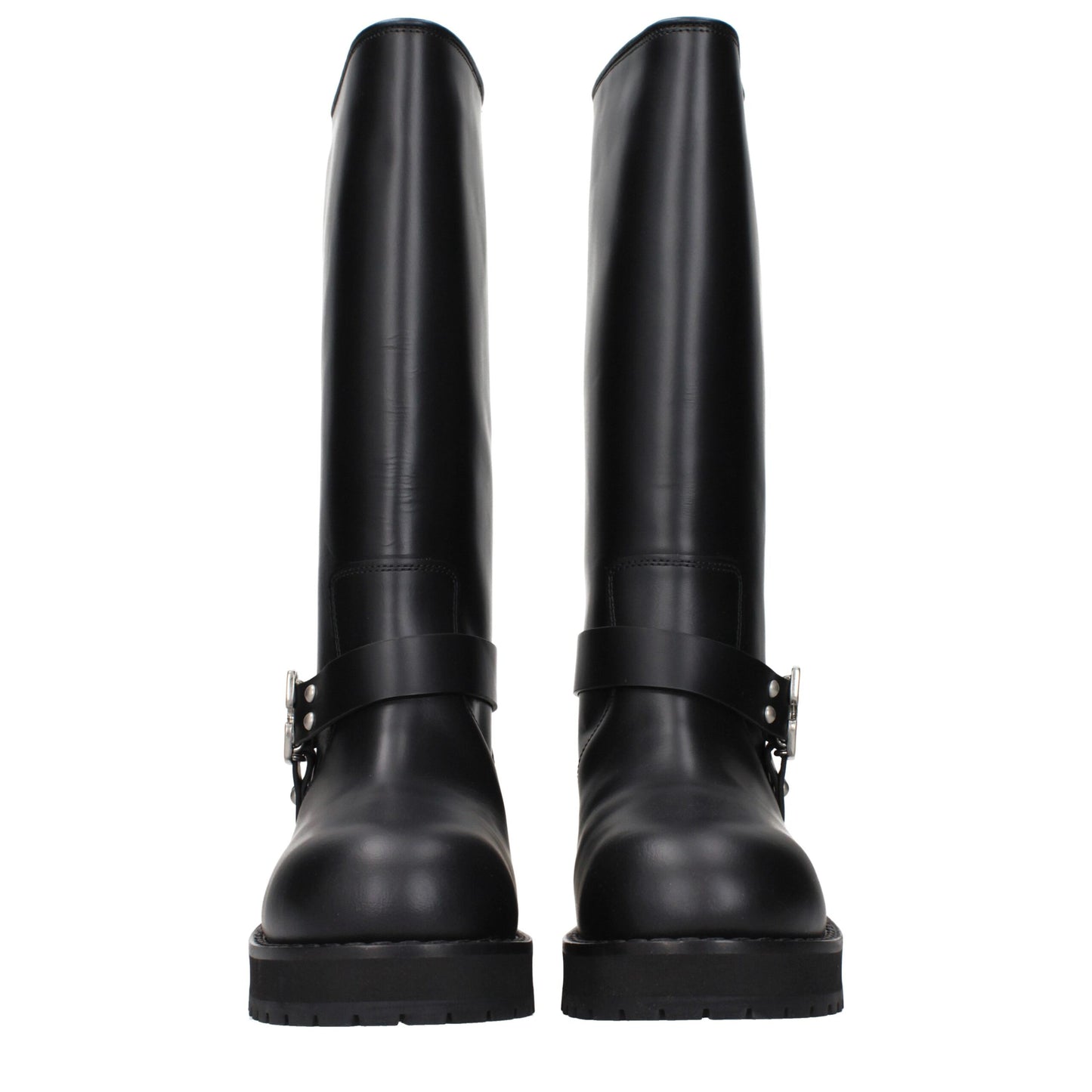Bottes plates en cuir noir et blanc cassé