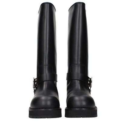 Bottes plates en cuir noir et blanc cassé