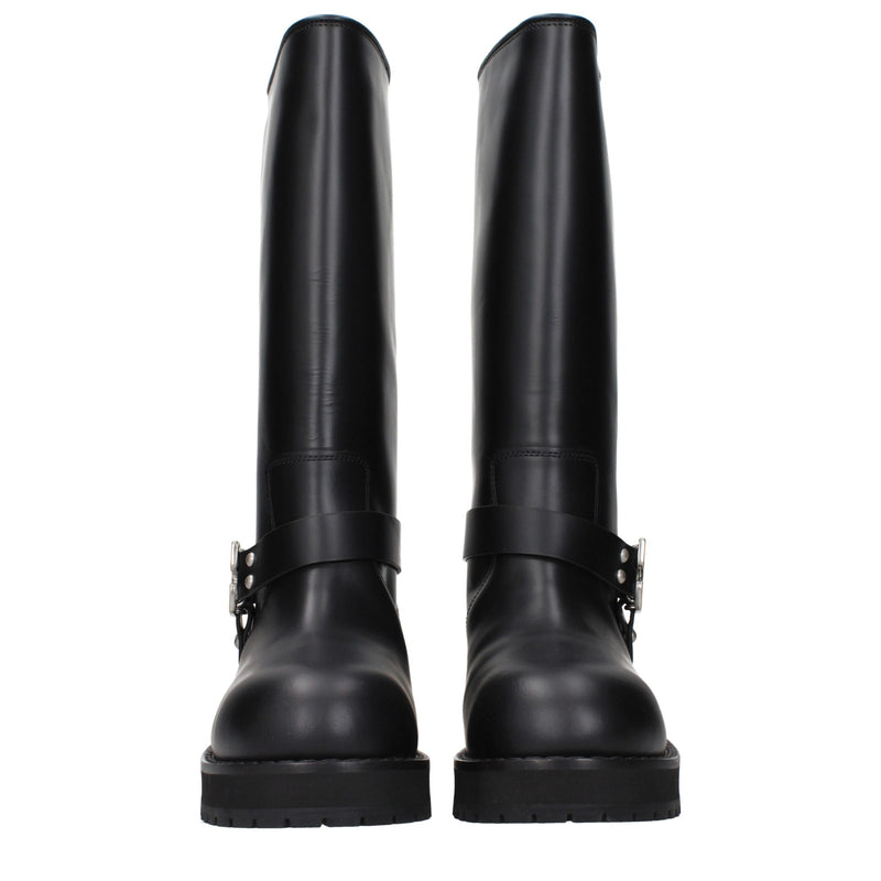 Off-White Black Leather Flat Boots - Stylish & Comfortable