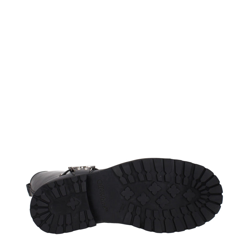 Off-White Black Leather Flat Boots - Stylish & Comfortable