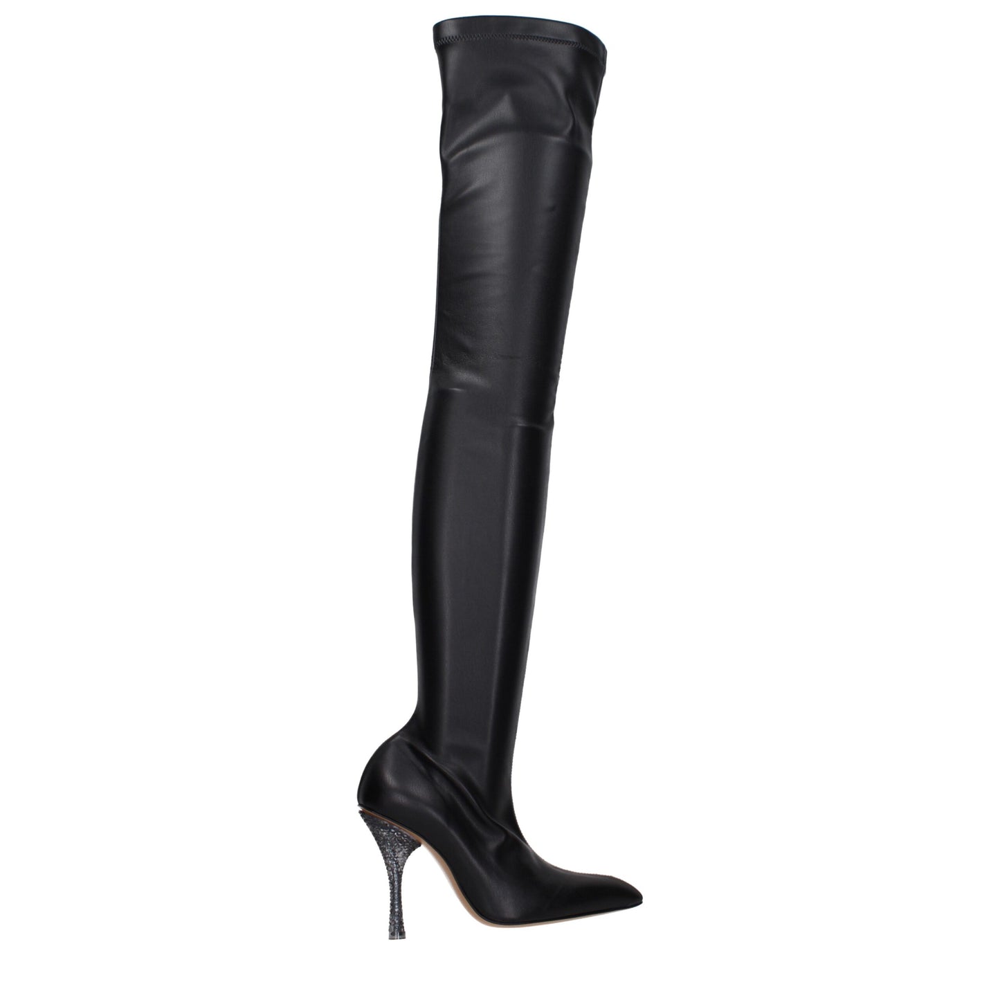 Cuir noir et blanc cassé, au-dessus du genou