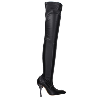 Cuir noir et blanc cassé, au-dessus du genou