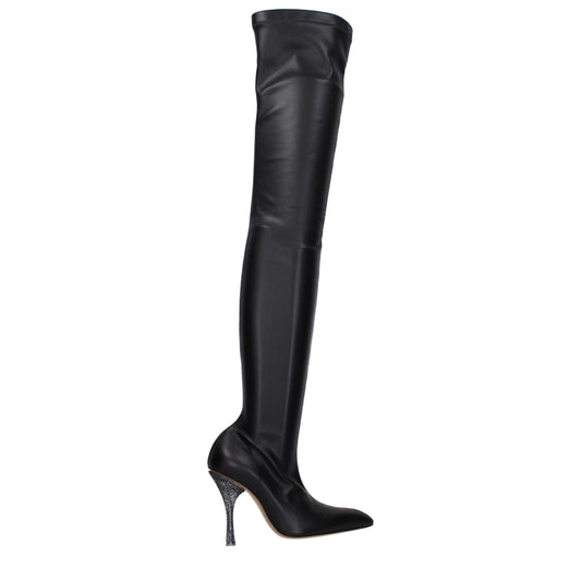 Cuir noir et blanc cassé, au-dessus du genou