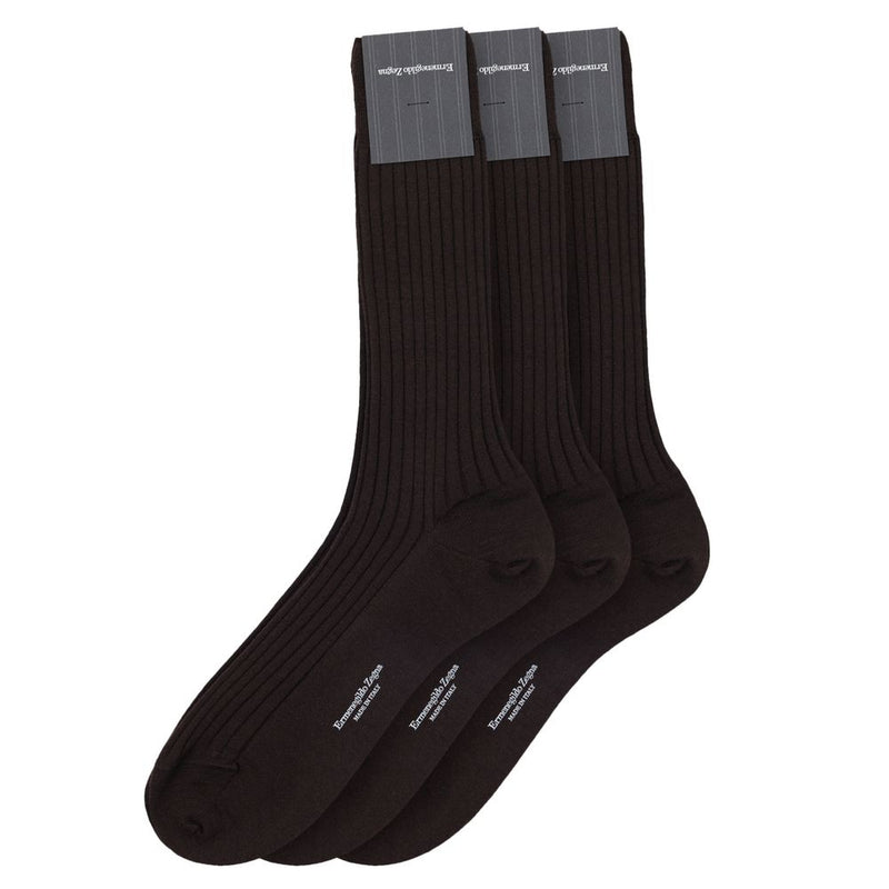 ZEGNA Brown Wool Sock - 3-Pack Premium Merino Wool for Men