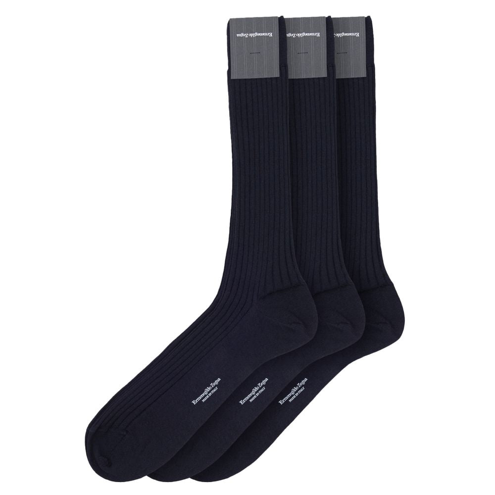 ZEGNA Chaussettes en Laine Bleue Marine - Pack de 3 pour Hommes