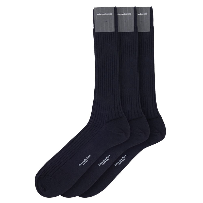 ZEGNA Navy Blue Wool Sock - 3-Pack for Men