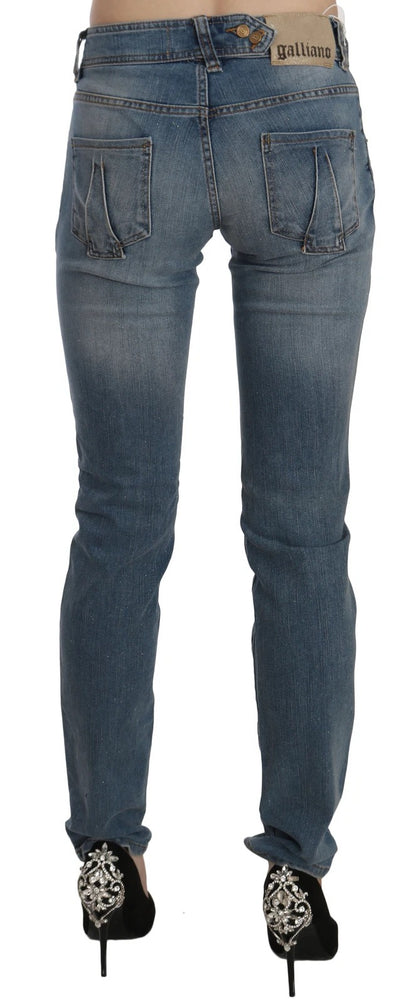 Pantalon en jean décontracté slim taille mi-hauteur, bleu délavé, John Galliano