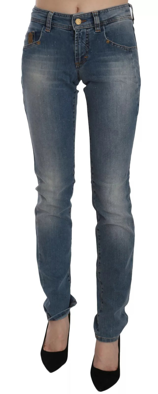 Pantalon en jean décontracté slim taille mi-hauteur, bleu délavé, John Galliano