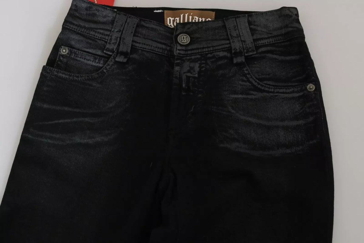 Pantalon en Denim Noir Taille Haute Évasé John Galliano