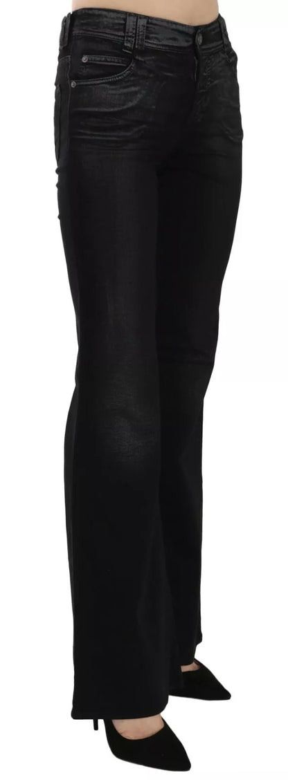 Jean décontracté en jean noir, taille haute et pattes d'éléphant, effet lavé, de John Galliano.
