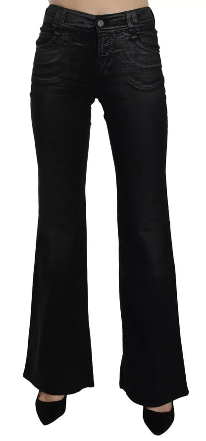 Jean décontracté en jean noir, taille haute et pattes d'éléphant, effet lavé, de John Galliano.