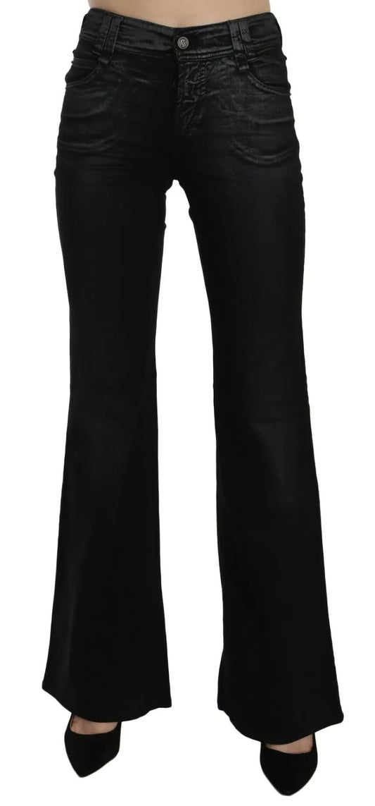 Jean décontracté en jean noir, taille haute et pattes d'éléphant, effet lavé, de John Galliano.