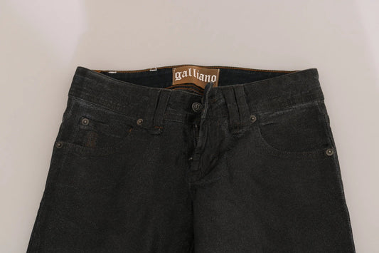 Pantalons en jean John Galliano, taille basse, coupe droite, noir, effet délavé.
