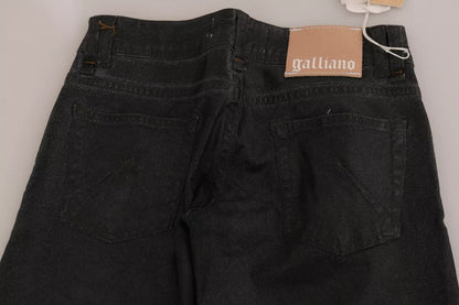 Pantalons en jean John Galliano, taille basse, coupe droite, noir, effet délavé.
