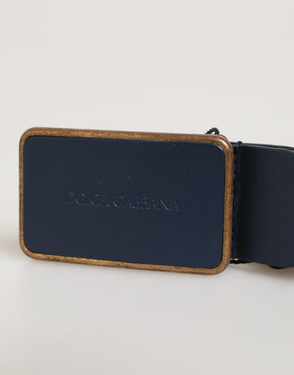 Ceinture classique en cuir bleu Dolce &amp; Gabbana avec boucle en métal et logo