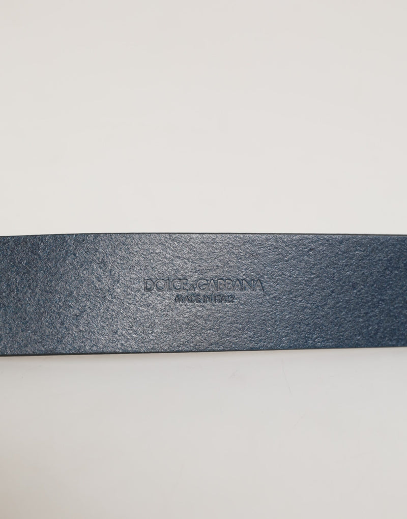 Dolce &amp; Gabbana Blauwe Leren Klassieke Metalen Logo Gesp Riem