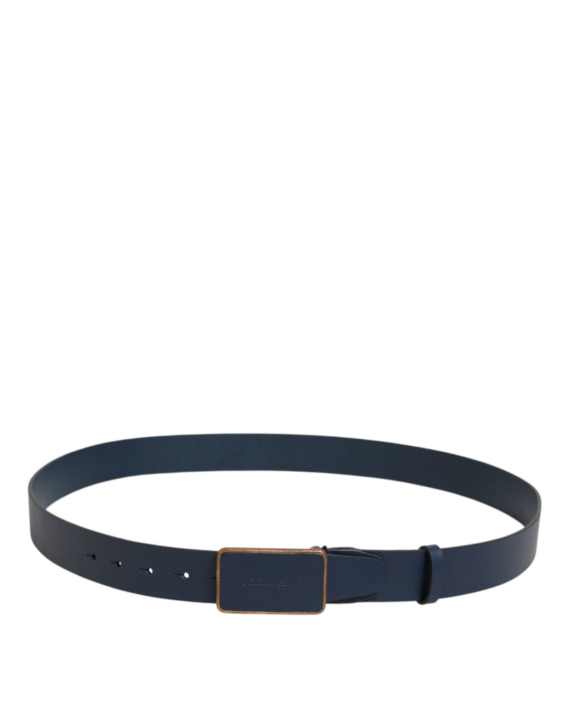 Dolce &amp; Gabbana Blauwe Leren Klassieke Metalen Logo Gesp Riem