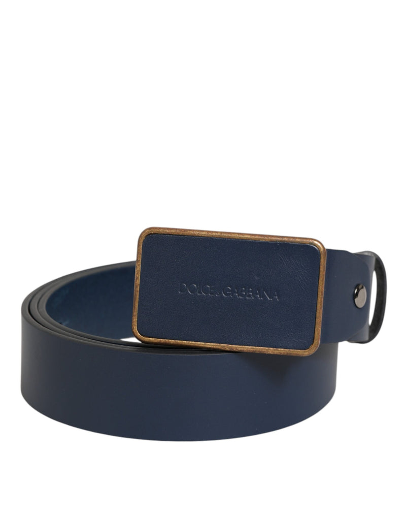 Dolce &amp; Gabbana Blauwe Leren Klassieke Metalen Logo Gesp Riem
