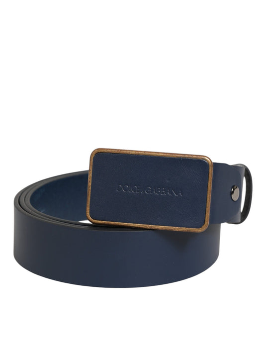 Ceinture classique en cuir bleu Dolce &amp; Gabbana avec boucle en métal et logo
