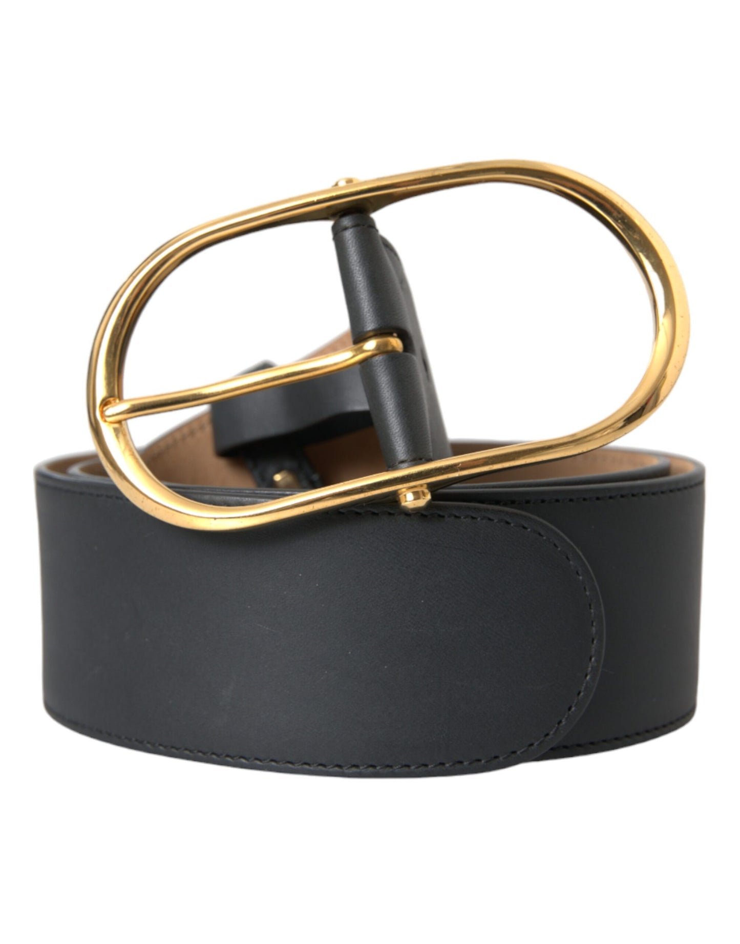 Ceinture en cuir noir classique avec boucle ovale en métal de Dolce &amp; Gabbana