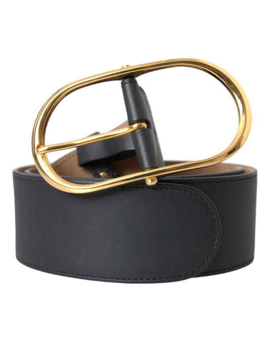 Ceinture en cuir noir classique avec boucle ovale en métal de Dolce &amp; Gabbana