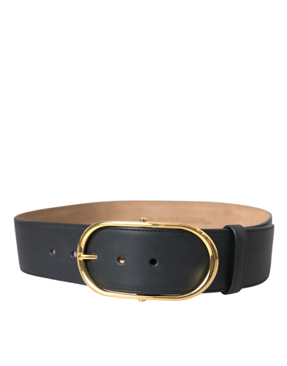 Ceinture en cuir noir classique avec boucle ovale en métal de Dolce &amp; Gabbana