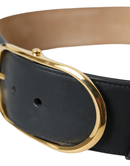 Ceinture en cuir noir classique avec boucle ovale en métal de Dolce &amp; Gabbana