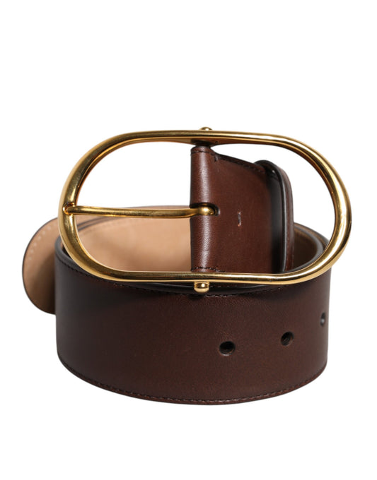 Ceinture en cuir marron à boucle ovale classique en métal de Dolce &amp; Gabbana