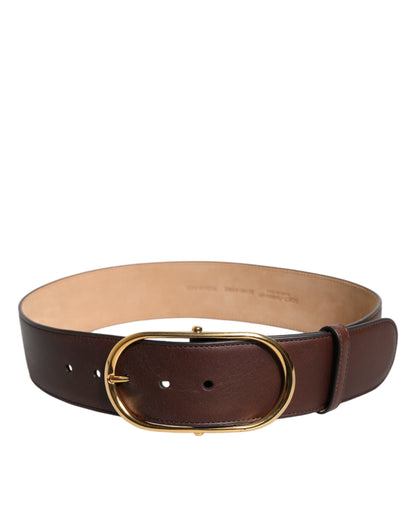 Ceinture en cuir marron à boucle ovale classique en métal de Dolce &amp; Gabbana