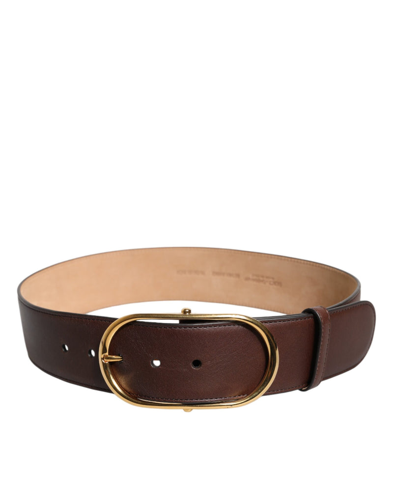 Dolce &amp; Gabbana Bruine Leren Klassieke Metalen Ovale Gesp Riem