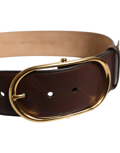Ceinture en cuir marron à boucle ovale classique en métal de Dolce &amp; Gabbana