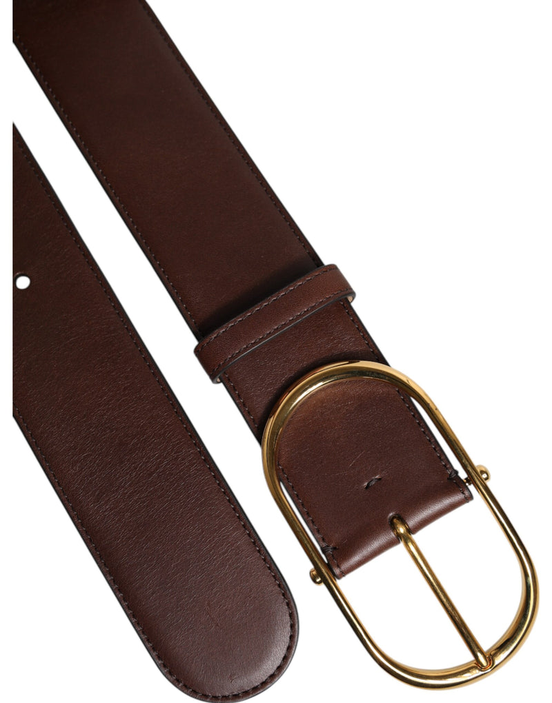 Dolce &amp; Gabbana Bruine Leren Klassieke Metalen Ovale Gesp Riem