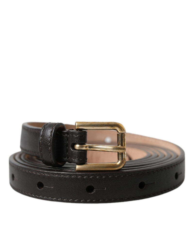 Dolce & Gabbana Ceinture Longue Fine en Cuir Noir avec Boucle Dorée