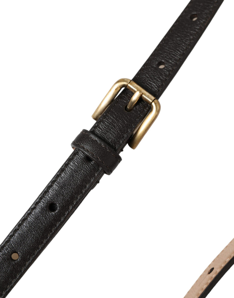 Dolce & Gabbana Ceinture Longue Fine en Cuir Noir avec Boucle Dorée