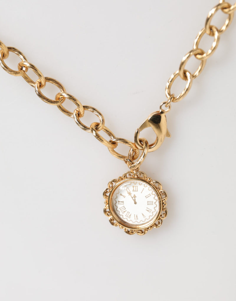Dolce & Gabbana Gold Crystal Clock Pendant Statement Necklace