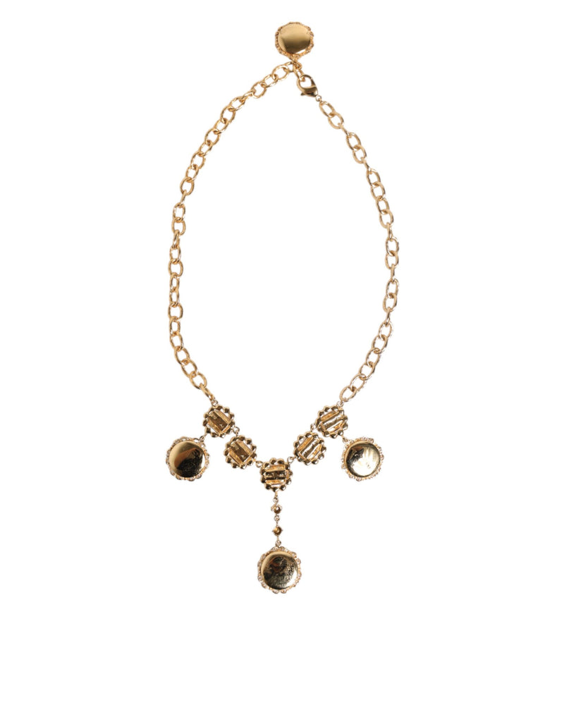 Dolce & Gabbana Gold Crystal Clock Pendant Statement Necklace