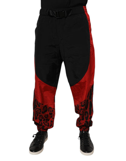 Pantalons de jogging en nylon à imprimé léopard noir et rouge de Dolce &amp; Gabbana