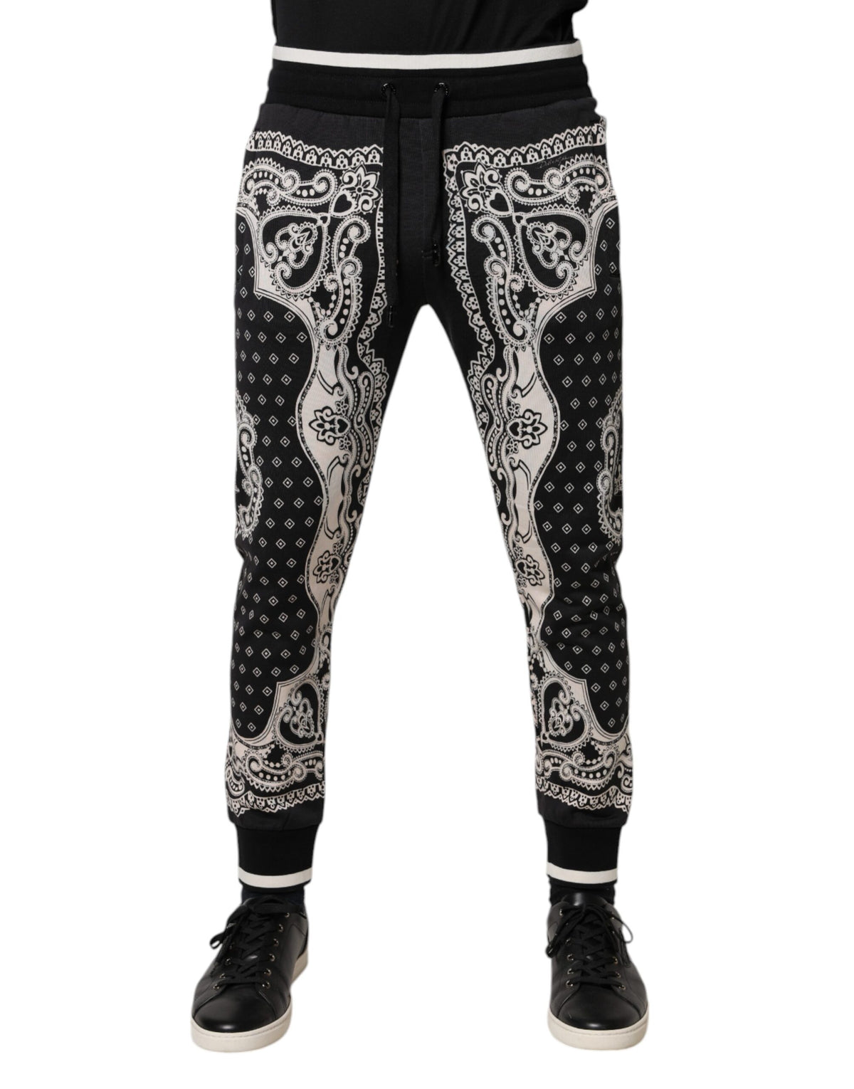Pantalon de jogging en coton noir à motif bandana Dolce &amp; Gabbana