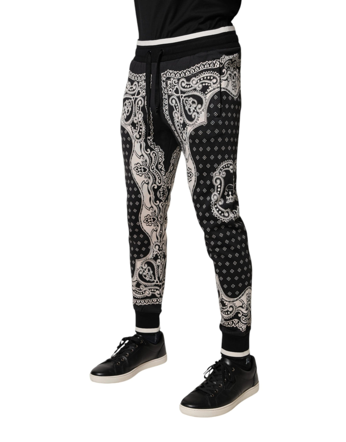 Pantalon de jogging en coton noir à motif bandana Dolce &amp; Gabbana