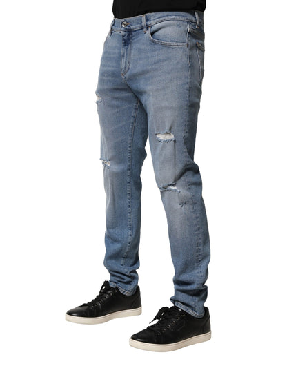 Dolce & Gabbana Blue Distressed Cotton Slim Men Denim Jeans