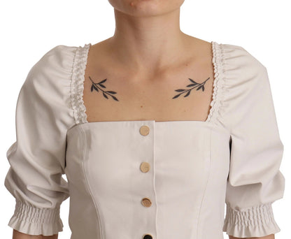 PINKO Blouse blanche à col carré et boutonnage croisé, taille courte