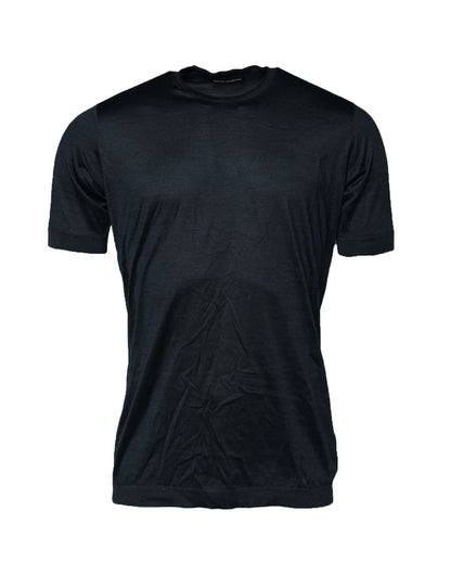 Dolce & Gabbana Blue Silk Crew Neck Short Sleeves Men T-Shirt