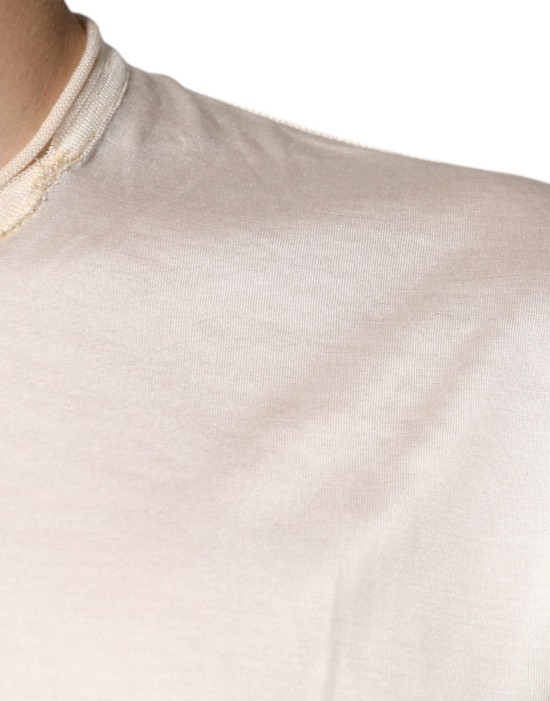 Dolce & Gabbana Off White Silk Henley Short Sleeves T-Shirt