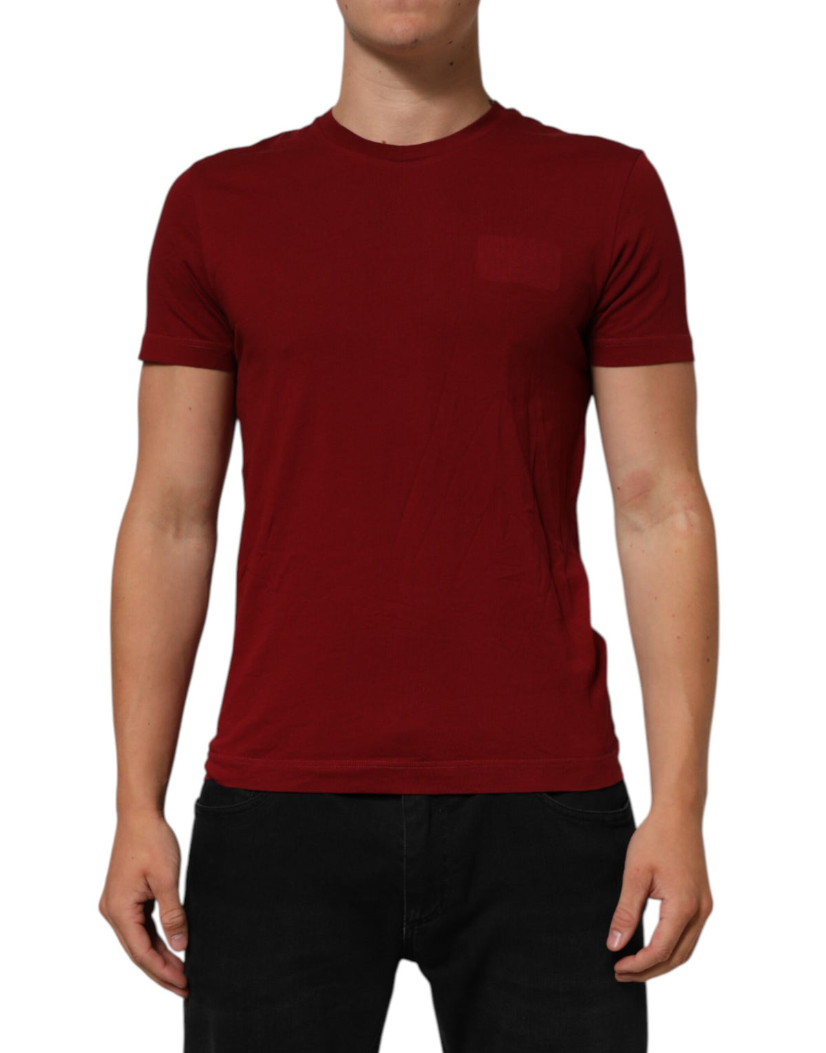 T-shirt à manches courtes en coton rouge bordeaux à col rond de Dolce &amp; Gabbana
