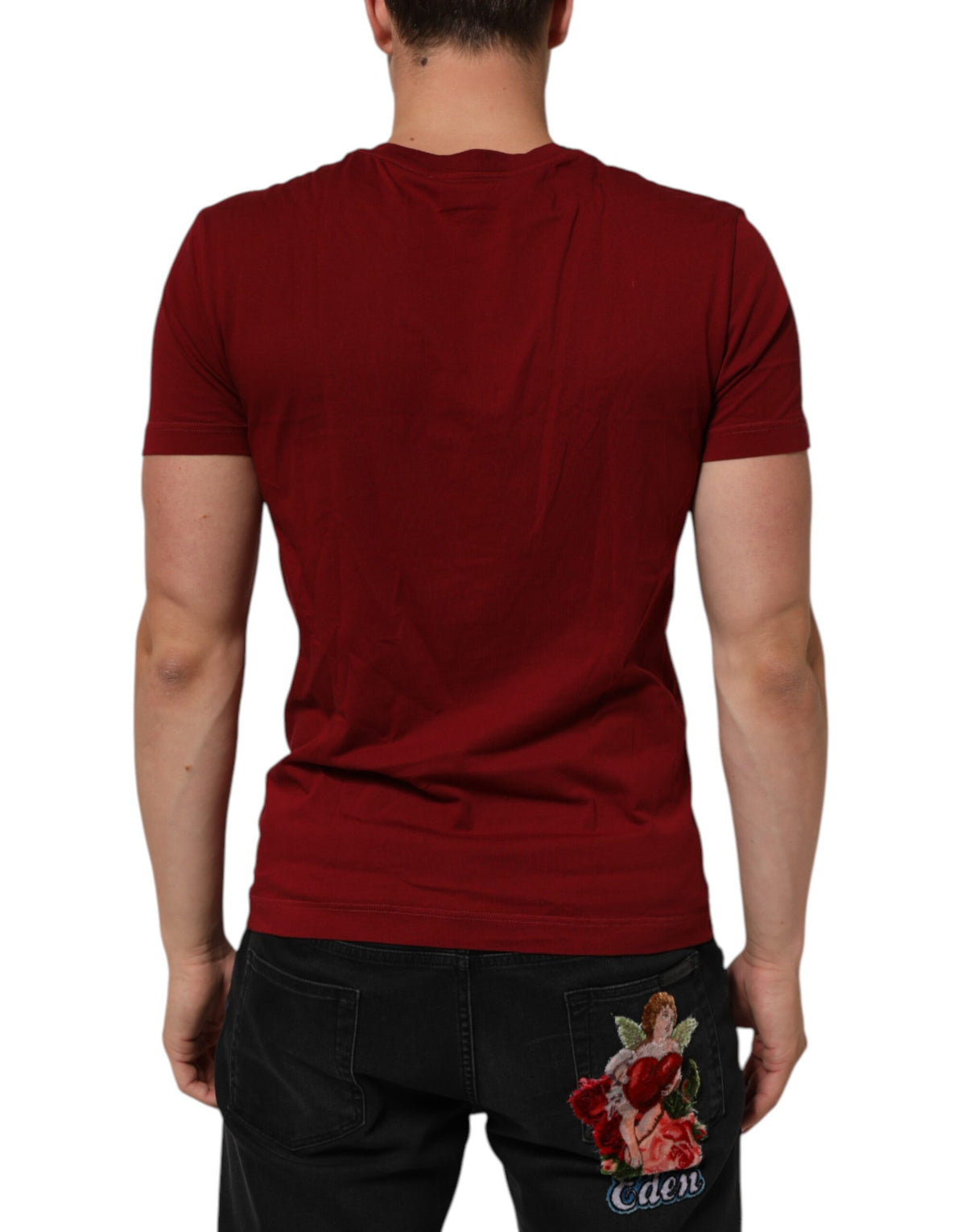 T-shirt à manches courtes en coton rouge bordeaux à col rond de Dolce &amp; Gabbana