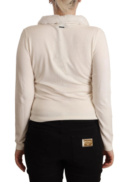 Blouse Liu Jo en viscose blanche à manches longues et col en fourrure de mouton.